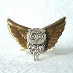 Silver Owl ring with wings