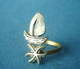 silver ship and shell wrap ring